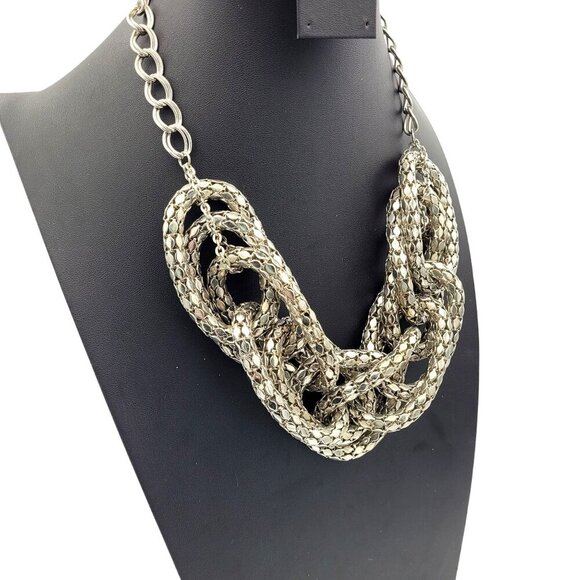 Bold Chunky Silvertone Multi-Strand Serpentine Rope Chain Statement Necklace 22" - Picture 3 of 7